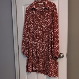 Umgee Rust Floral Tiered Collared Dress